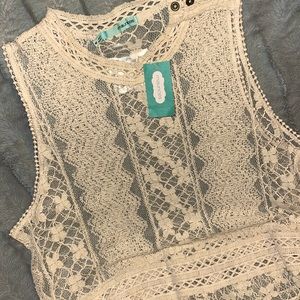 Boho Cream Lace Mock Neck Lace Tunic Top Size Medium NWT